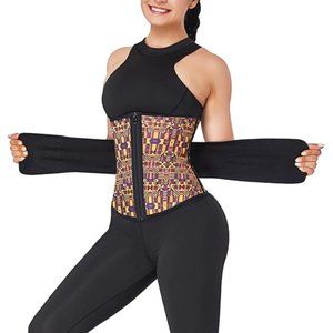 Patterned Waist Trainer Shapewear - Black and Multicolor